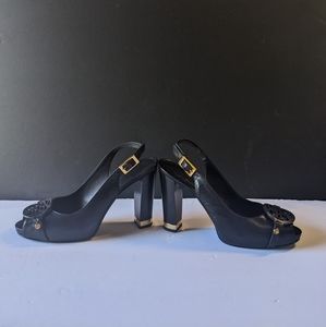 Tory Burch black leather heels 8.5